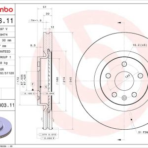 Brembo Brake Rotor, Prime, Vented, One Piece Design, Wheel Bolt Pattern 5 X 120 Millimeter – 09N30311C02