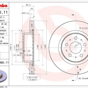 Brembo Brake Rotor, Vented, One Piece Design, Wheel Bolt Pattern 5 X 114.3 Millimeter – 09N36011C02
