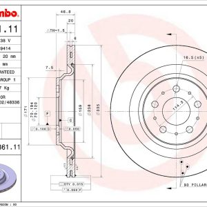 Brembo Brake Rotor, Vented, One Piece Design, Wheel Bolt Pattern 5 X 114.3 Millimeter – 09N36111C02