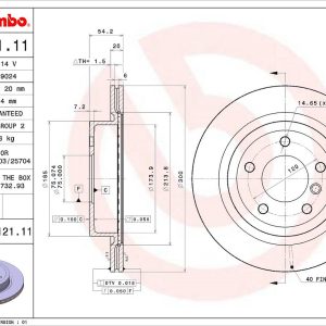 Brembo Brake Rotor, Vented, One Piece Design, Wheel Bolt Pattern 5 X 120 Millimeter – 09R12111C02