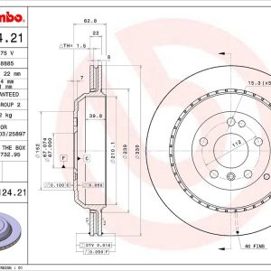 Brembo Brake Rotor, Vented, One Piece Design, Wheel Bolt Pattern 5 X 112 Millimeter – 09R12421C02