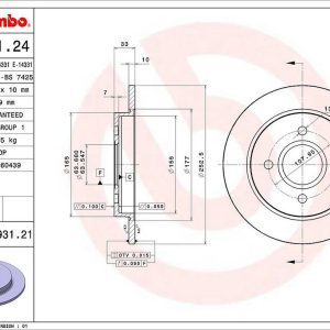 Brembo Brake Rotor, Solid, One Piece Design, Wheel Bolt Pattern 4 X 107.95 Millimeter – 08493121C02