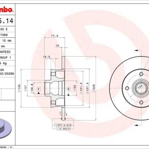 Brembo Brake Rotor, Solid, One Piece Design, Wheel Bolt Pattern 4 X 100 Millimeter – 08500514C02