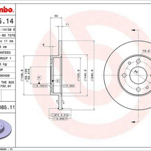 Brembo Brake Rotor, Solid, One Piece Design, Wheel Bolt Pattern 4 X 98 Millimeter – 08508511C02