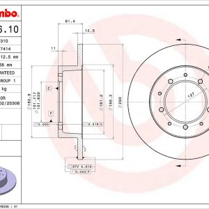 Brembo Brake Rotor, Solid, One Piece Design, Wheel Bolt Pattern 5 X 127 Millimeter – 08531610C02