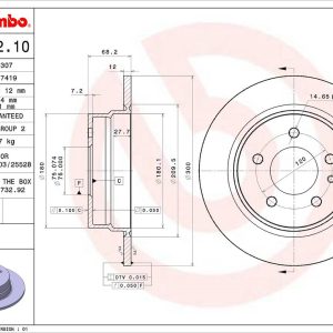 Brembo Brake Rotor, Solid, One Piece Design, Wheel Bolt Pattern 5 X 120 Millimeter – 08544210C02