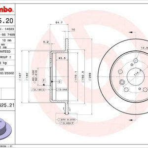 Brembo Brake Rotor, Solid, One Piece Design, Wheel Bolt Pattern 5 X 114.3 Millimeter – 08562521C02