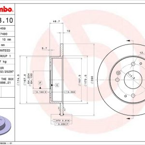 Brembo Brake Rotor, Solid, One Piece Design, Wheel Bolt Pattern 4 X 114.3 Millimeter – 08580310C02