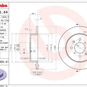 Brembo Brake Rotor, Solid, One Piece Design, Wheel Bolt Pattern 4 X 100 Millimeter – 08580341C02