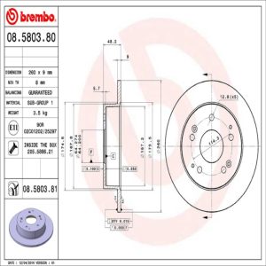 Brembo Brake Rotor, Solid, One Piece Design, Wheel Bolt Pattern 5 X 114.3 Millimeter – 08580381C02