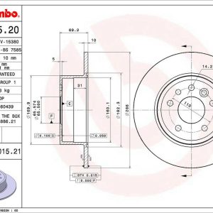 Brembo Brake Rotor, Solid, One Piece Design, Wheel Bolt Pattern 5 X 110 Millimeter – 08701521C02