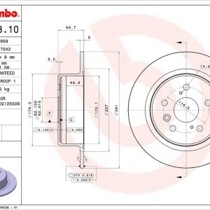 Brembo Brake Rotor, Solid, One Piece Design, Wheel Bolt Pattern 5 X 114.3 Millimeter – 08701810C02