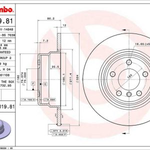 Brembo Brake Rotor, Solid, One Piece Design, Wheel Bolt Pattern 5 X 120 Millimeter – 08701981C02