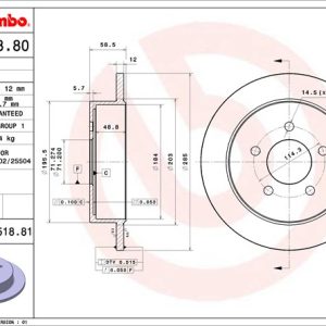 Brembo Brake Rotor, Solid, One Piece Design, Wheel Bolt Pattern 5 X 114.3 Millimeter – 08751881C02