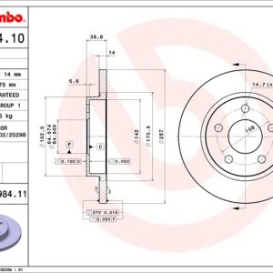 Brembo Brake Rotor, Solid, One Piece Design, Wheel Bolt Pattern 5 X 108 Millimeter – 08798411C02