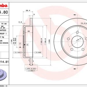 Brembo Brake Rotor, Solid, One Piece Design, Wheel Bolt Pattern 5 X 114.3 Millimeter – 08821481C02