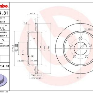 Brembo Brake Rotor, Solid, One Piece Design, Wheel Bolt Pattern 5 X 114.3 Millimeter – 08826481C02