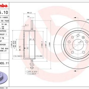 Brembo Brake Rotor, Solid, One Piece Design, Wheel Bolt Pattern 5 X 110 Millimeter – 08830511C02