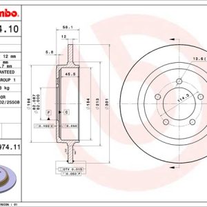 Brembo Brake Rotor, Solid, One Piece Design, Wheel Bolt Pattern 5 X 114.3 Millimeter – 08897411C02