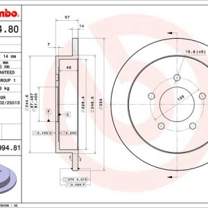 Brembo Brake Rotor, Solid, One Piece Design, Wheel Bolt Pattern 5 X 135 Millimeter – 08899481C02