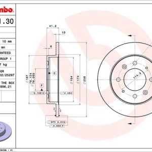 Brembo Brake Rotor, Solid, One Piece Design, Wheel Bolt Pattern 4 X 114.3 Millimeter – 08908130C02