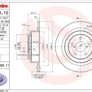 Brembo Brake Rotor, Solid, One Piece Design, Wheel Bolt Pattern 5 X 100 Millimeter – 08909311C02