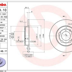 Brembo Brake Rotor, Solid, One Piece Design, Wheel Bolt Pattern 5 X 100 Millimeter – 08914811C02