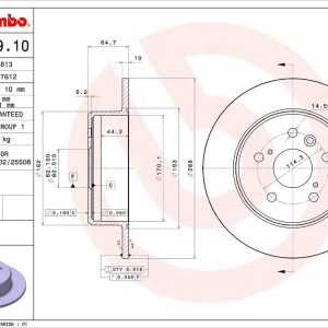 Brembo Brake Rotor, Solid, One Piece Design, Wheel Bolt Pattern 5 X 114.3 Millimeter – 08917910C02