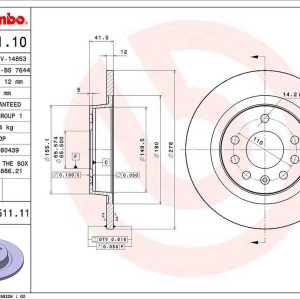 Brembo Brake Rotor, Solid, One Piece Design, Wheel Bolt Pattern 5 X 110 Millimeter – 08951111C02