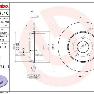 Brembo Brake Rotor, Solid, One Piece Design, Wheel Bolt Pattern 5 X 107.95 Millimeter – 08973411C02