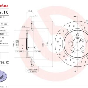 Brembo Brake Rotor, Xtra, Solid Cross Drilled, One Piece Design, Wheel Bolt Pattern 5 X 107.95 Millimeter – 08A7251XC02