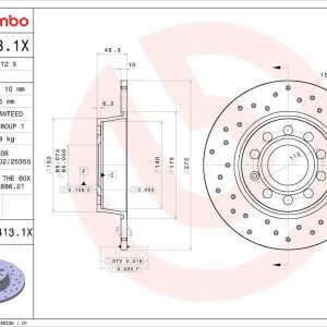 Brembo Brake Rotor, Xtra, Solid Cross Drilled, One Piece Design, Wheel Bolt Pattern 9 X 112 Millimeter – 08B4131XC02