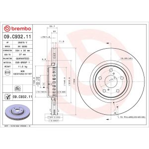 Brembo Brake Rotor, Prime, Vented, One Piece Design, Wheel Bolt Pattern 5 X 114.3 Millimeter – 09C93211C02