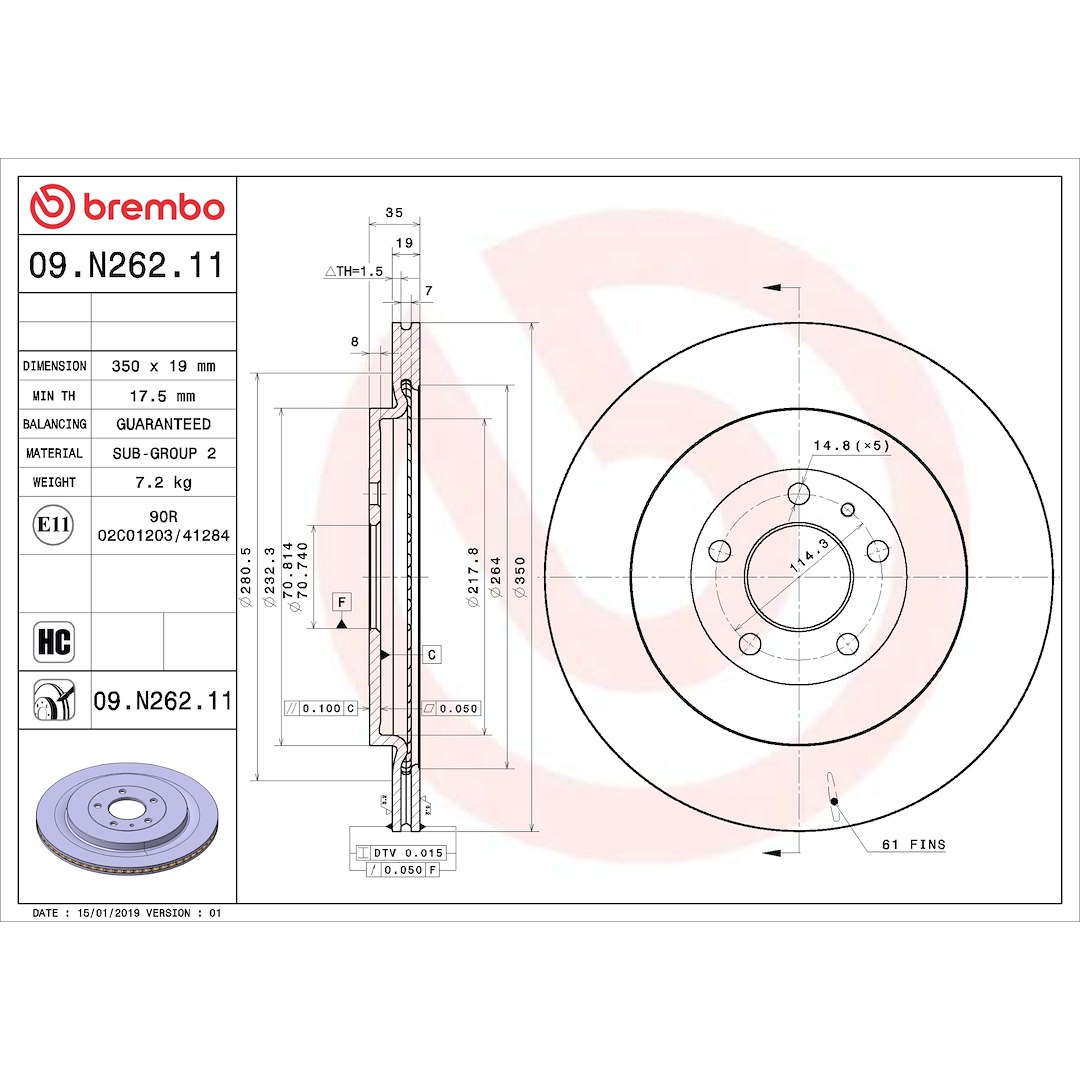 Brembo Brake Kit, Ceramic Brake Pads, 350 Millimeter UV Coated Vented High Carbon Cast Iron Smooth Surface Rotor – KT00639