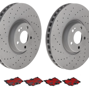 Brembo Brake Kit, Ceramic Brake Pads, 360 Millimeter Vented Cross Drilled High Carbon Cast Iron One Piece Rotor – KT00C23
