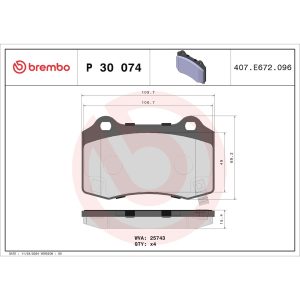 Brembo Brake Pad, Fmsi Number D1270-8805/ D1428-8545, Low-Metallic, Set of 4 – P30074