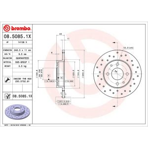 Brembo Brake Kit, Ceramic Brake Pads, 240 Millimeter Xtra Solid Cross Drilled High Carbon Cast Iron One Piece Rotor – KTX0087