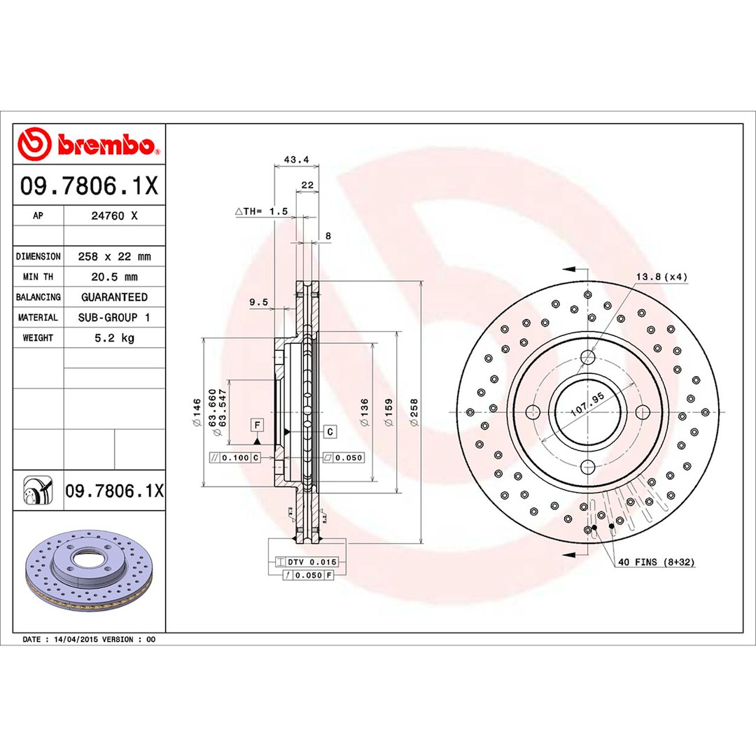 Brembo Brake Kit, Ceramic Brake Pads, 258 Millimeter Xtra Vented Cross Drilled High Carbon Cast Iron One Piece Rotor – KTX0114
