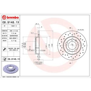 Brembo Brake Kit, Low-Metallic Brake Pads, 239 Millimeter Xtra Solid Drilled High Carbon Cast Iron Rotor – KTX4056