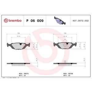 Brembo Brake Pad, Fmsi Number D279-7182, Low-Metallic, Set of 4 – P06009