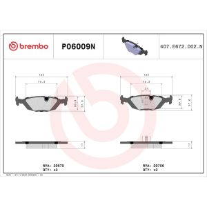 Brembo Brake Pad, Nao, Fmsi Number D279-7182, Ceramic, Set of 4 – P06009N