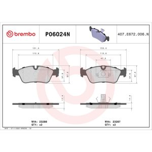 Brembo Brake Pad, Nao, Fmsi Number D781-7649, Ceramic, Set of 4 – P06024N