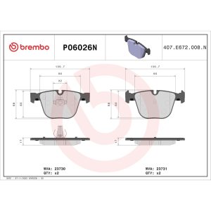Brembo Brake Pad, Nao, Fmsi Number D919-7820, Ceramic, Set of 4 – P06026N