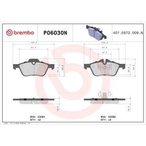 Brembo Brake Pad, Nao, Fmsi Number D939-7841, Ceramic, Set of 4 – P06030N