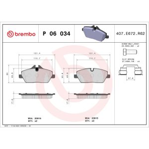 Brembo Brake Pad, Fmsi Number D1308-8423, Low-Metallic, Set of 4, With Brake Caliper Screws – P06034