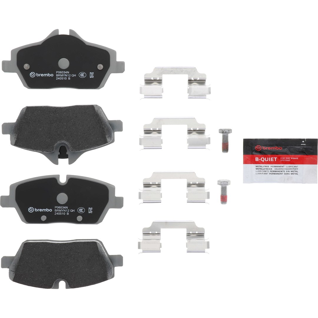 Brembo Brake Pad, Nao, Fmsi Number D1308-8423, Ceramic, Set of 4, With Hardware – P06034N