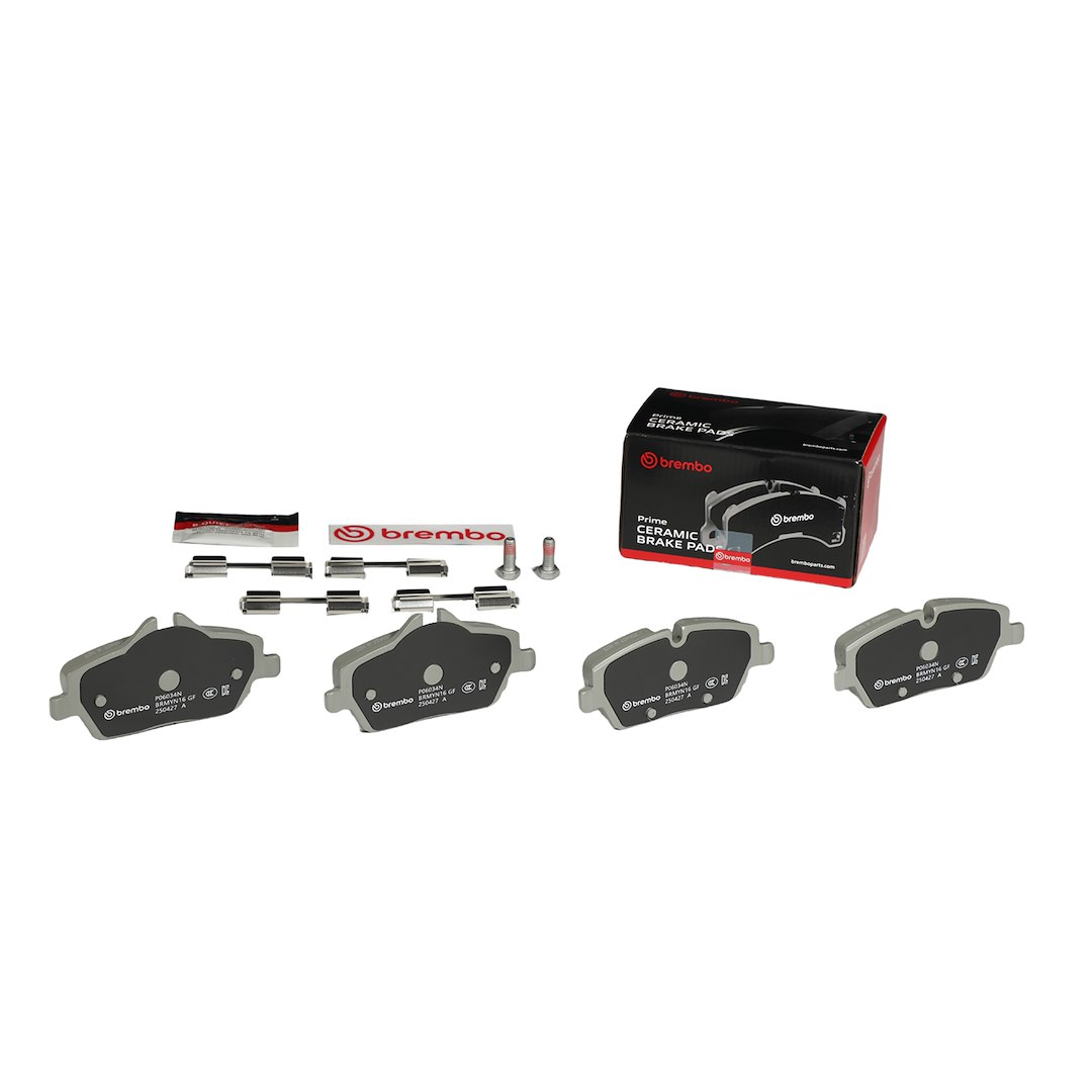 Brembo Brake Pad, Nao, Fmsi Number D1308-8423, Ceramic, Set of 4, With Hardware – P06034N