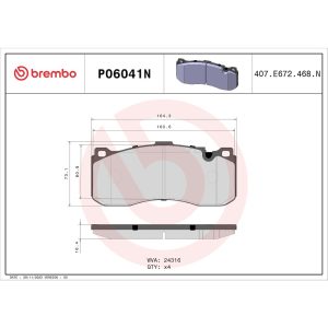 Brembo Brake Pad, Nao, Fmsi Number D1371-8483, Ceramic, Set of 4 – P06041N