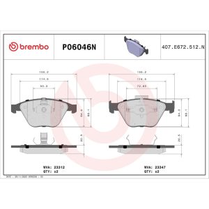 Brembo Brake Pad, Nao, Fmsi Number D1260-7799A, Ceramic, Set of 4 – P06046N