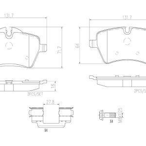 Brembo Brake Pad, Nao, Fmsi Number D1204-8324, Ceramic, Set of 4, With Hardware – P06051N